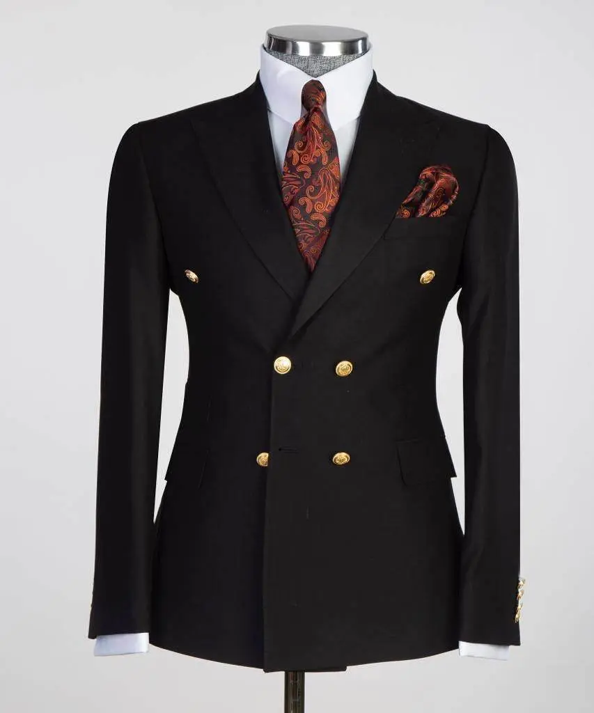 Double Breasted Black Suit Peak Lapel 2pc — photograph 1
