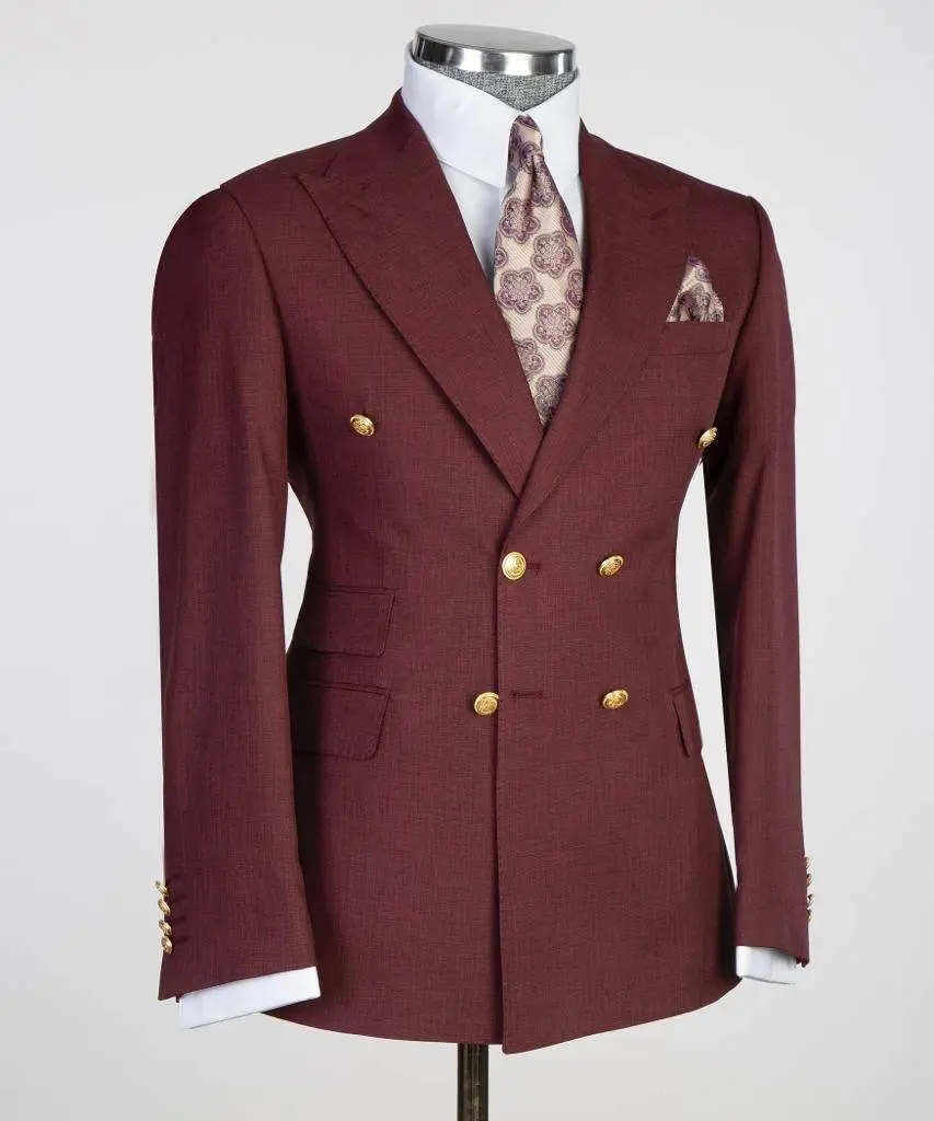 Double Breasted Burgundy Suit Peak Lapel 2pc — photograph 3