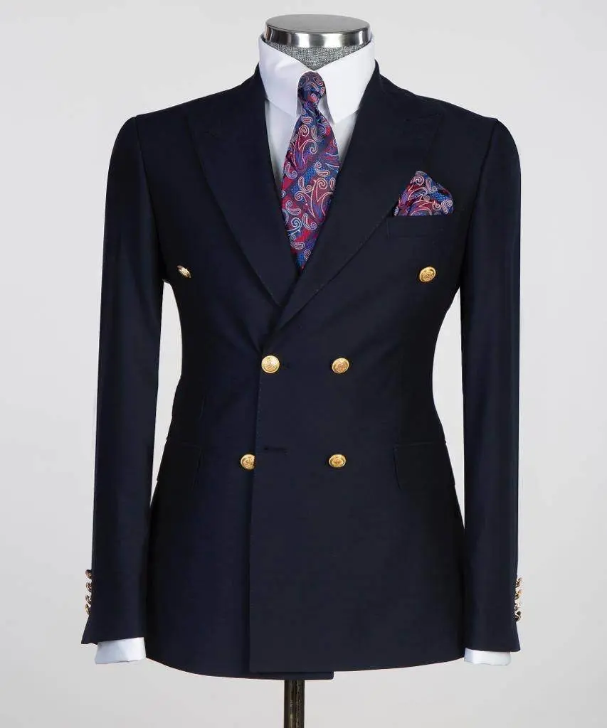 Double Breasted Navy Suit Peak Lapel 2pc — photograph 1