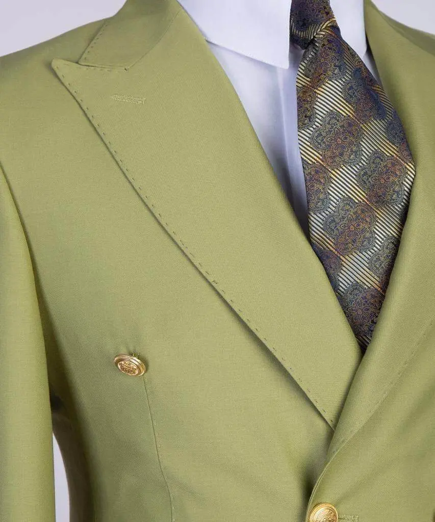 Double Breasted Olive Suit Peak Lapel 2pc — photograph 2