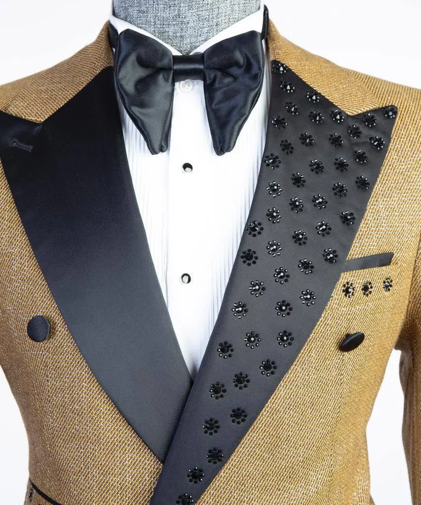 Men's Suit 2 Piece Double Breasted Gold — photograph 4