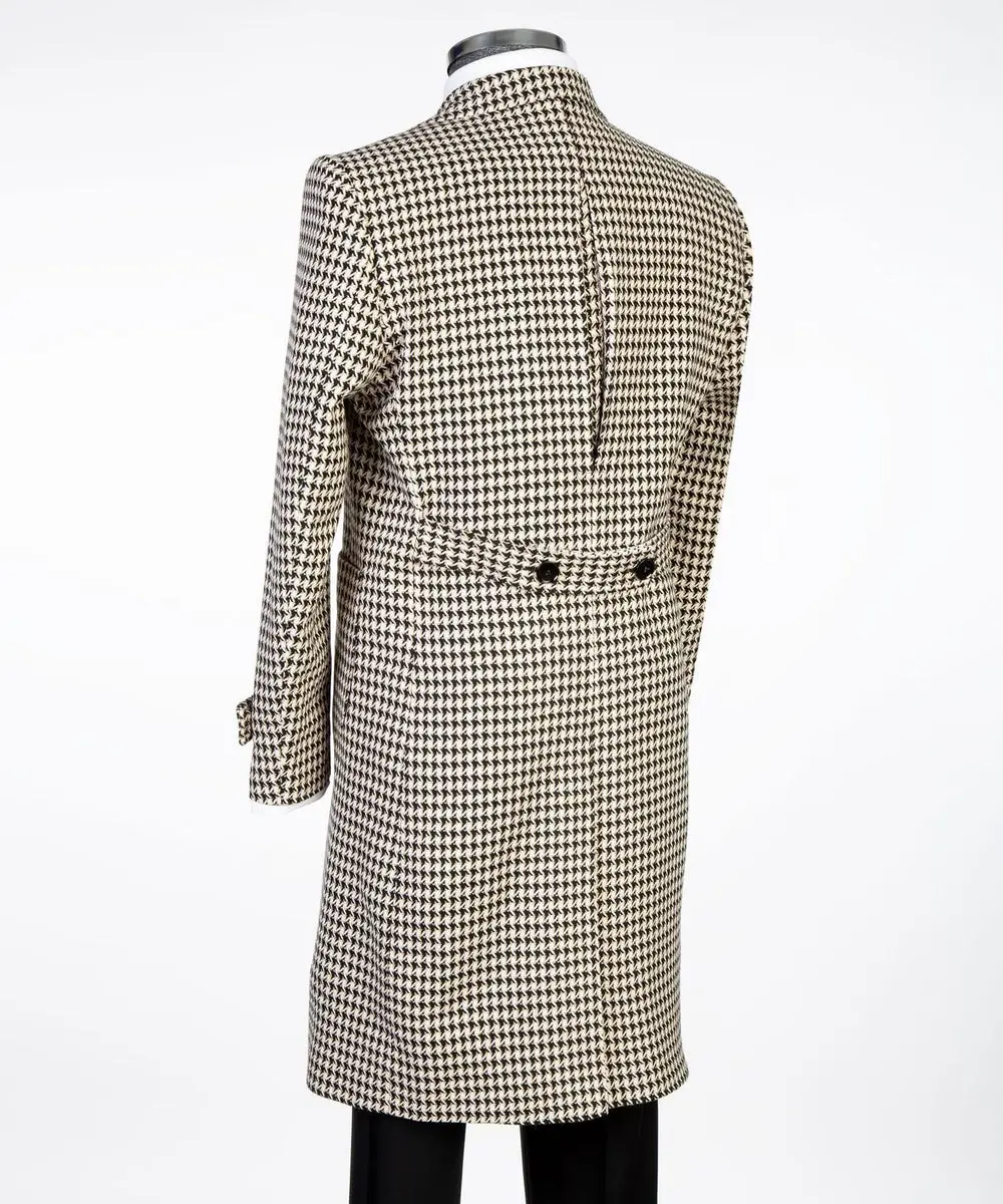 Beige/Black Houndstooth Men’s Long Coat — photograph 5