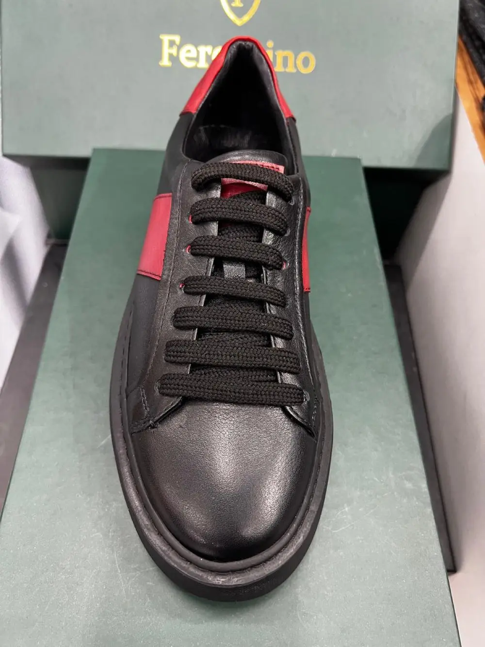 Black and Red Leather Sneakers for Men — photograph 2