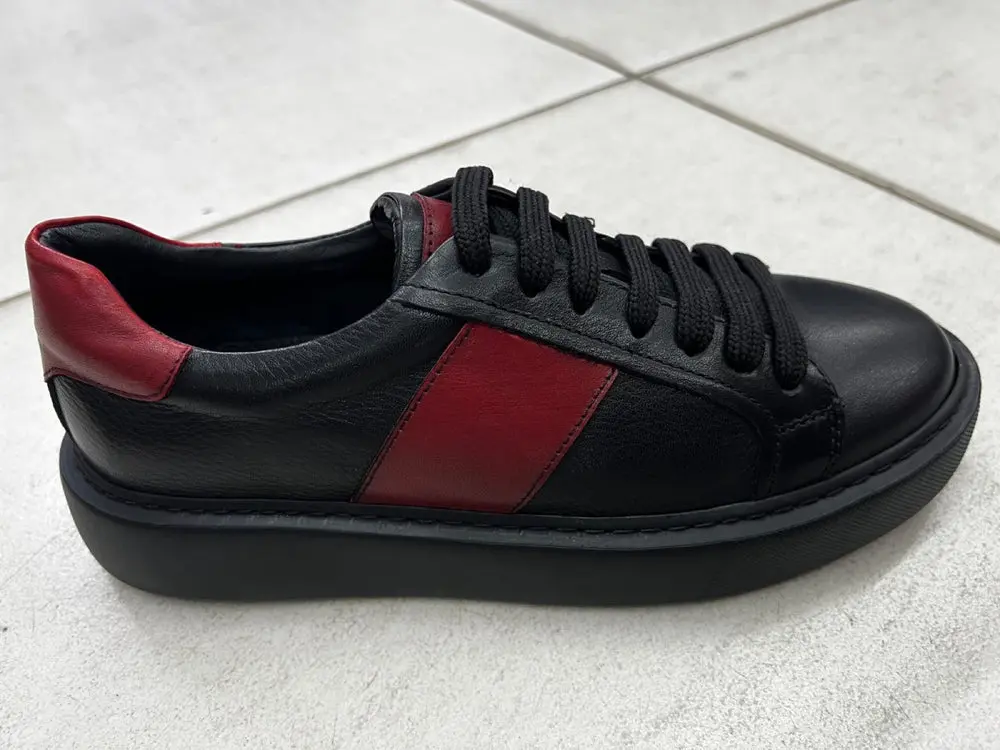 Black and Red Leather Sneakers for Men — photograph 3