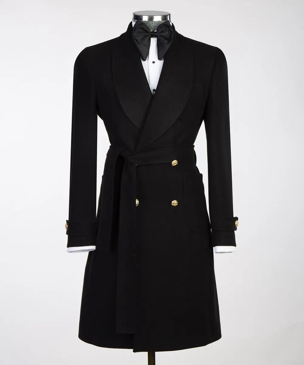 Black Double Breasted Men’s Long Coat — photograph 5