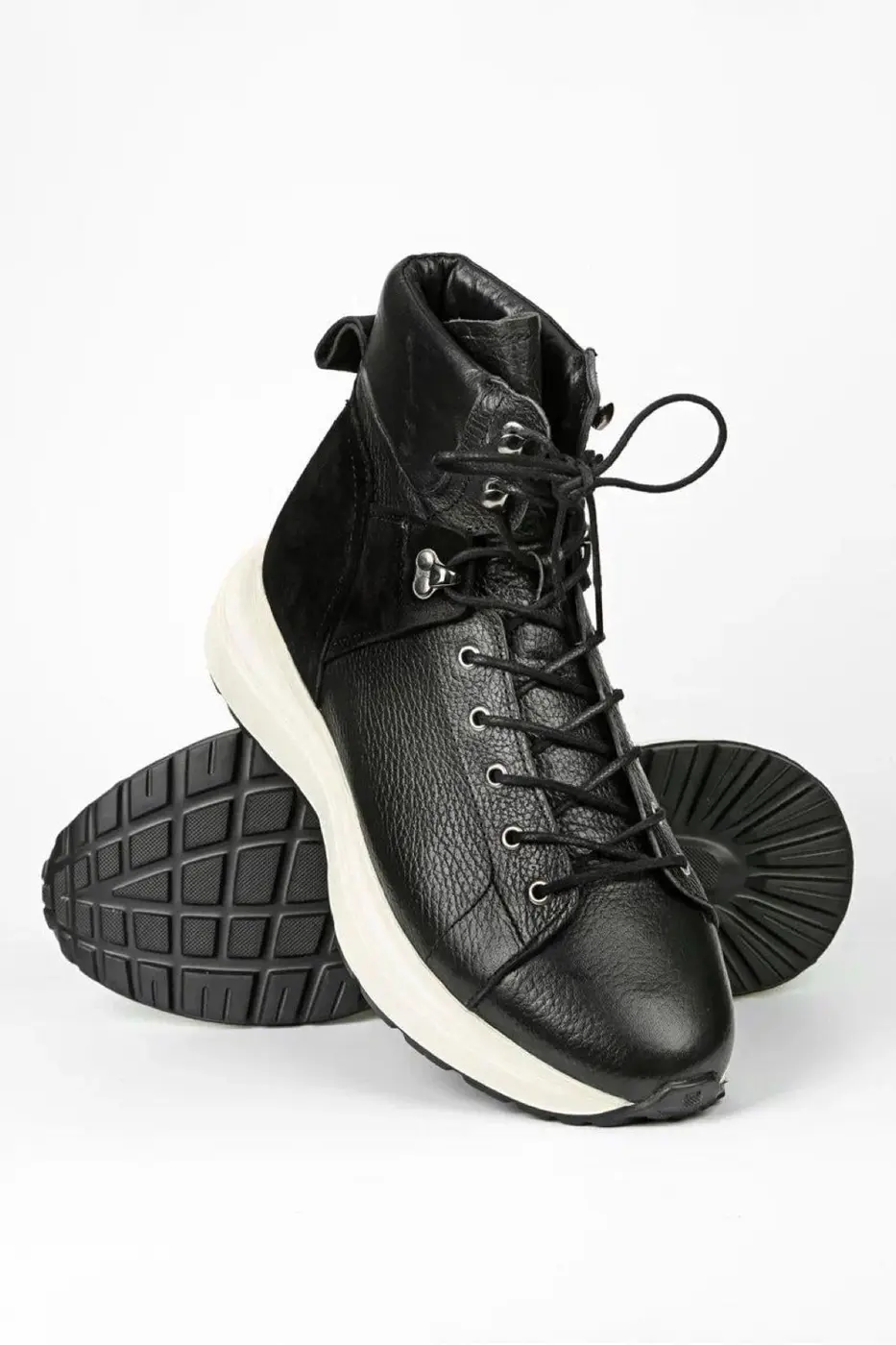 Black Leather LaceUp Boots — photograph 3