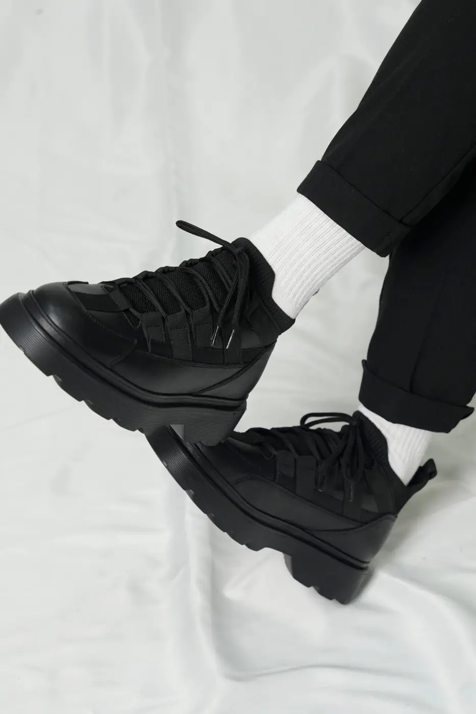 Black Leather LaceUp Sneakers — photograph 1