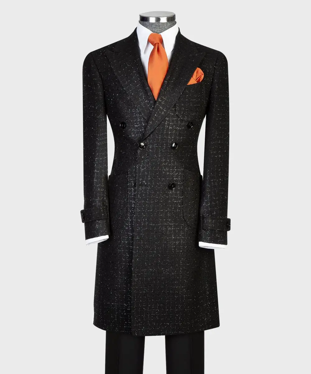Black-Silver Checkered Men’s Long Coat — photograph 1