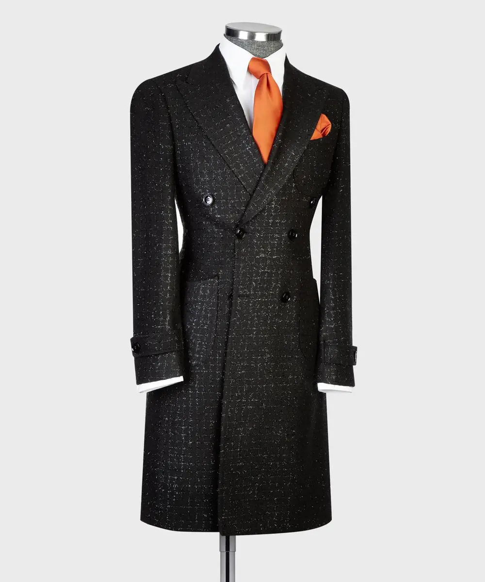Black-Silver Checkered Men’s Long Coat — photograph 3