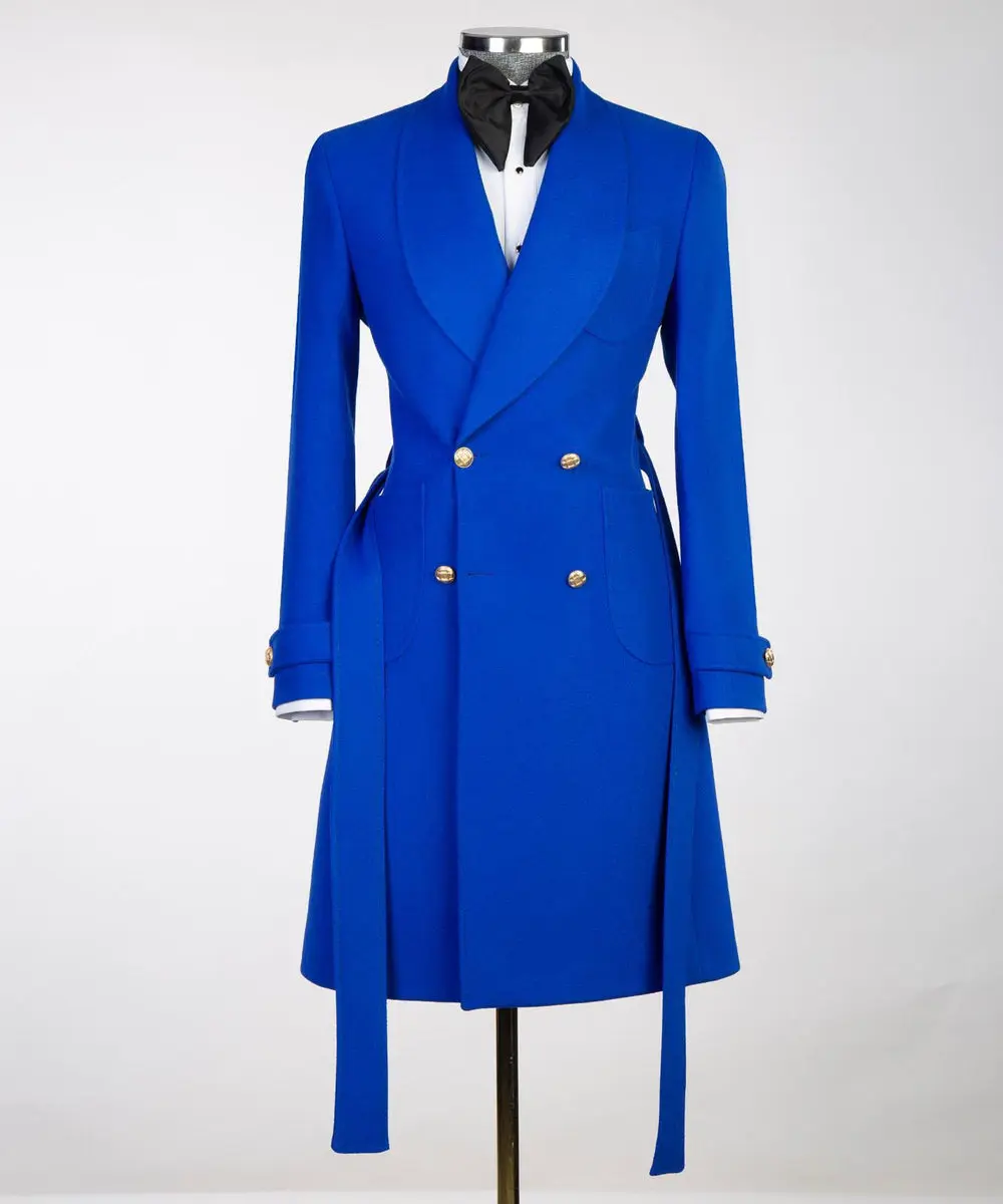 Blue Double Breasted Men’s Long Coat — photograph 1