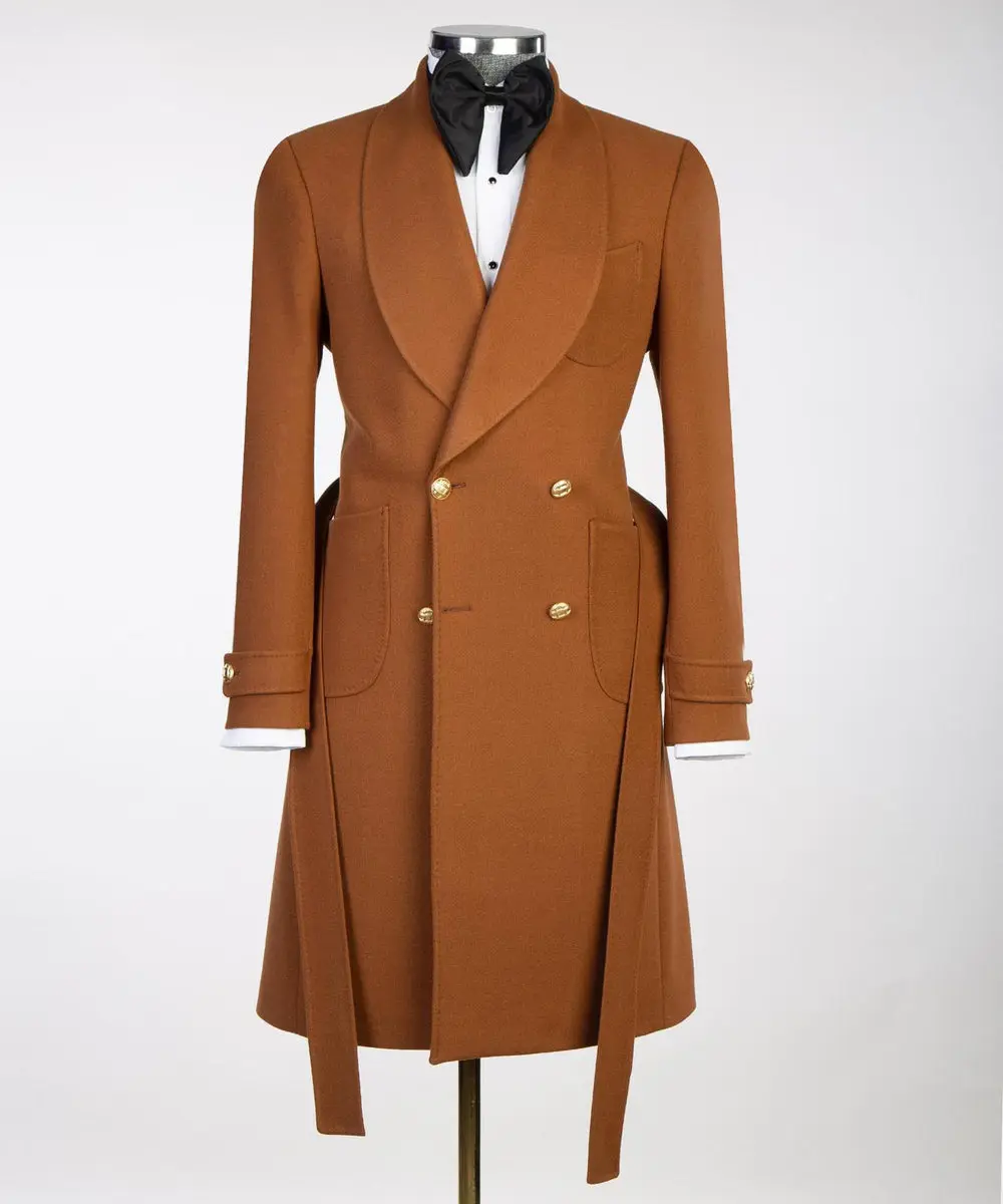 Camel Double Breasted Men’s Long Coat — photograph 4