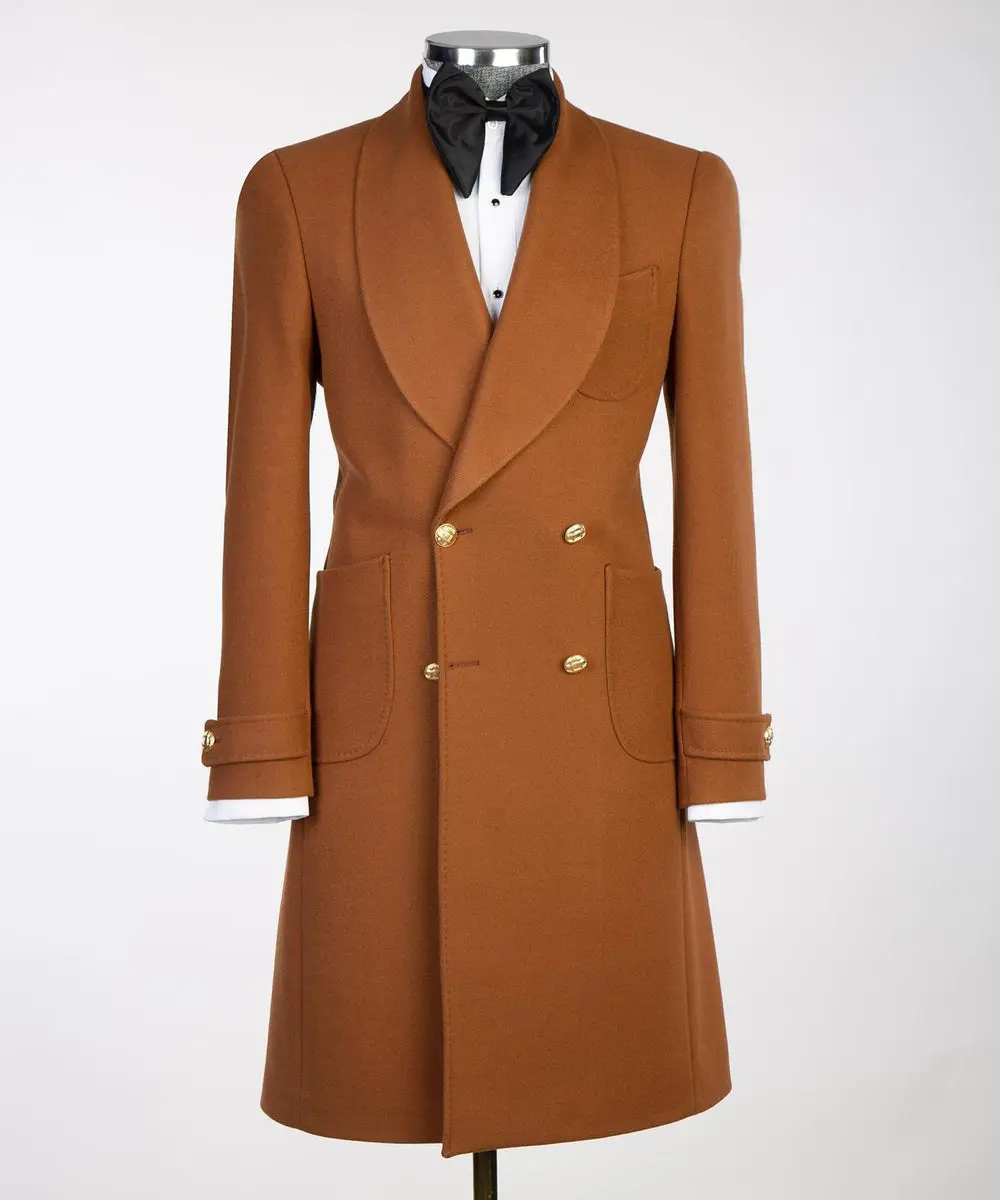 Camel Double Breasted Men’s Long Coat — photograph 5