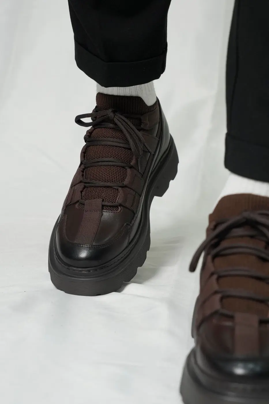 Brown Leather LaceUp Sneakers — photograph 1