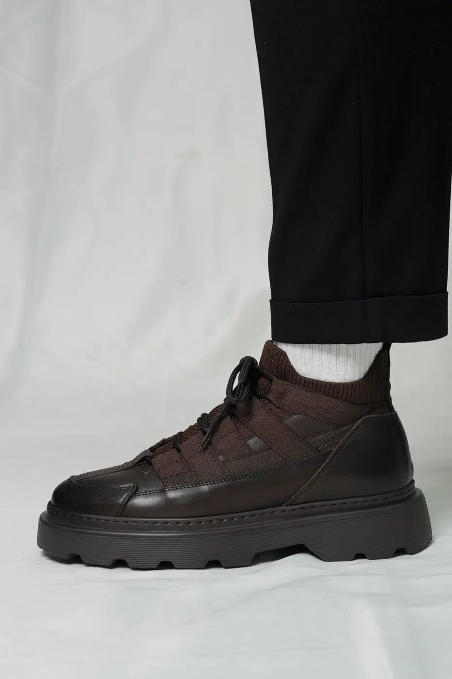 Brown Leather LaceUp Sneakers — photograph 4