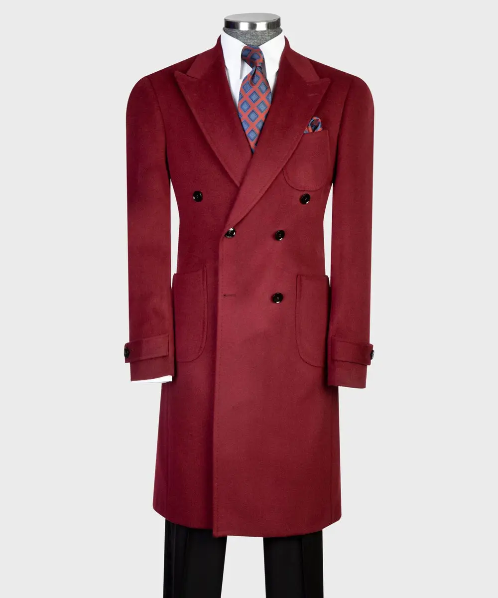 Burgundy Double Breasted Men’s Long Coat — photograph 1
