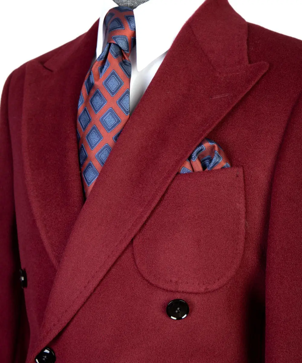 Burgundy Double Breasted Men’s Long Coat — photograph 2