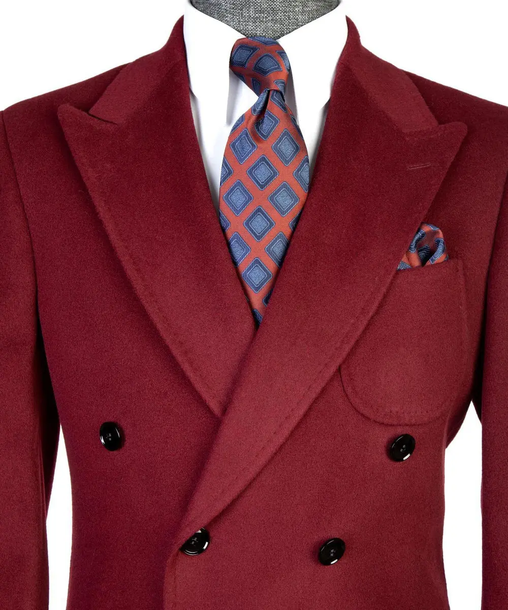 Burgundy Double Breasted Men’s Long Coat — photograph 4