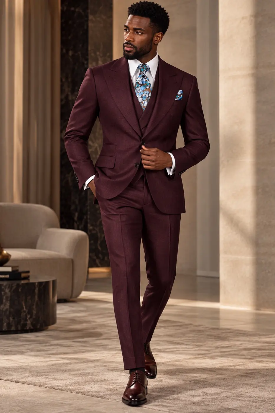 Classic 3-Piece Burgundy Suit Set for Men — photograph 1