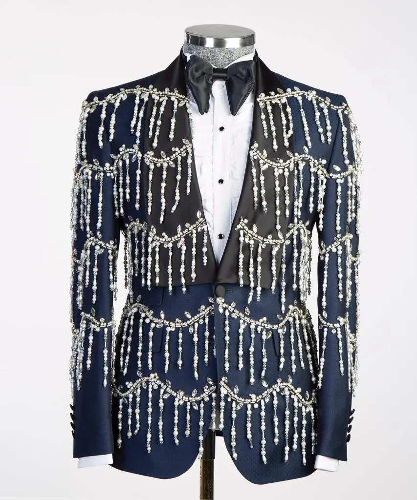 Men's Tuxedo, Beaded, 2 Piece Navy — photograph 1