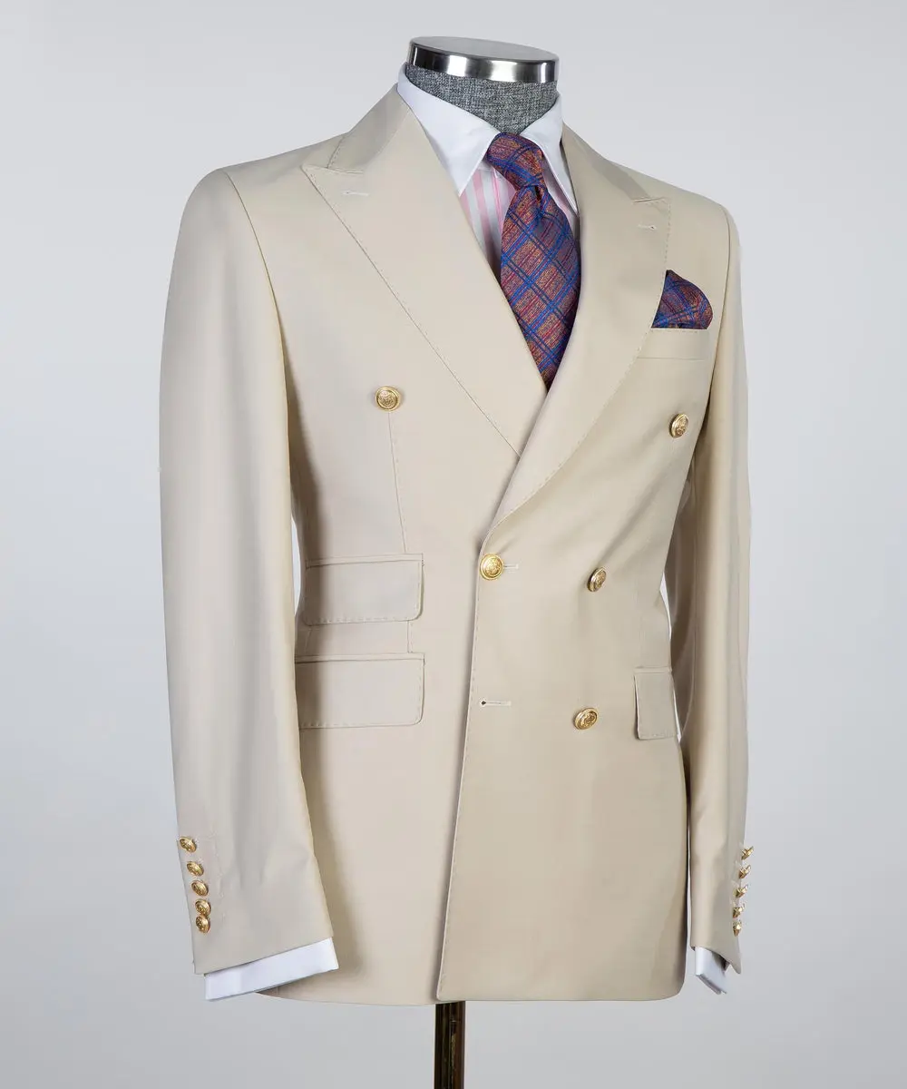 Men's 2 Piece Double Breasted Beige Suit — photograph 2