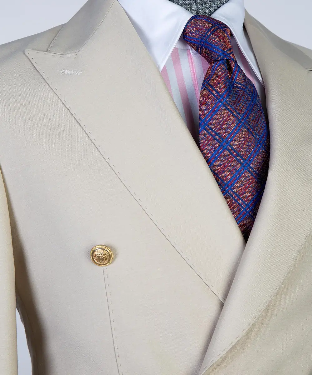 Men's 2 Piece Double Breasted Beige Suit — photograph 3