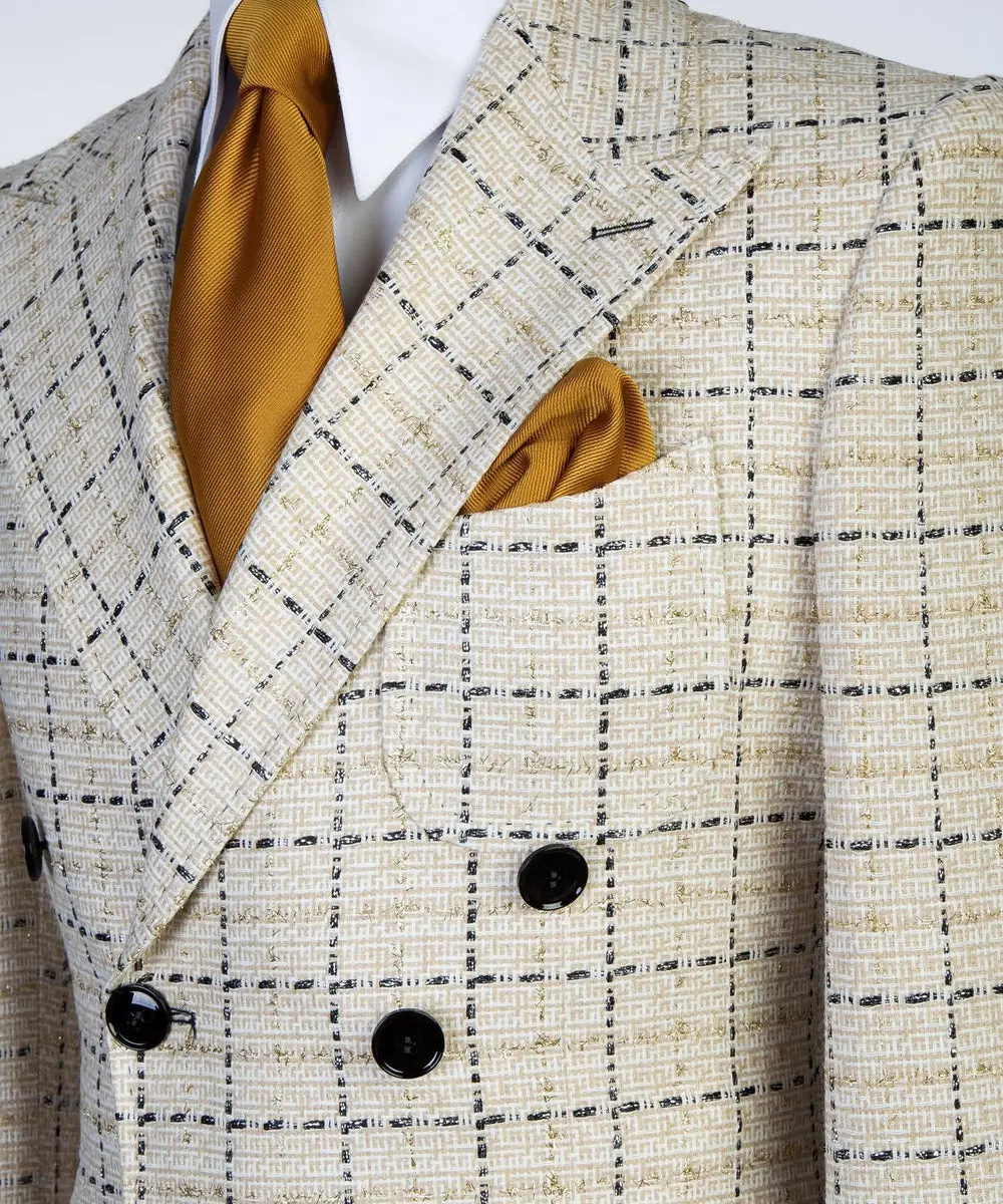 Cream Check Design Men’s Long Coat — photograph 2