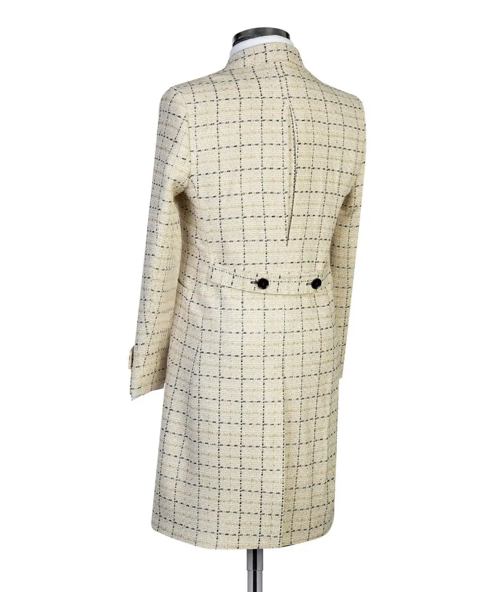 Cream Check Design Men’s Long Coat — photograph 5