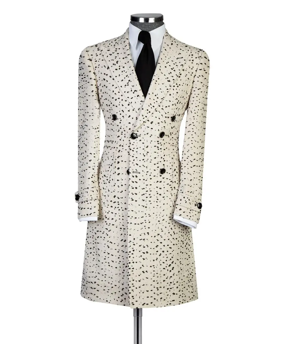 Cream Dot Design Men’s Long Coat — photograph 1