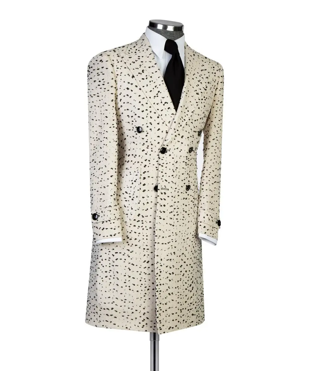 Cream Dot Design Men’s Long Coat — photograph 3