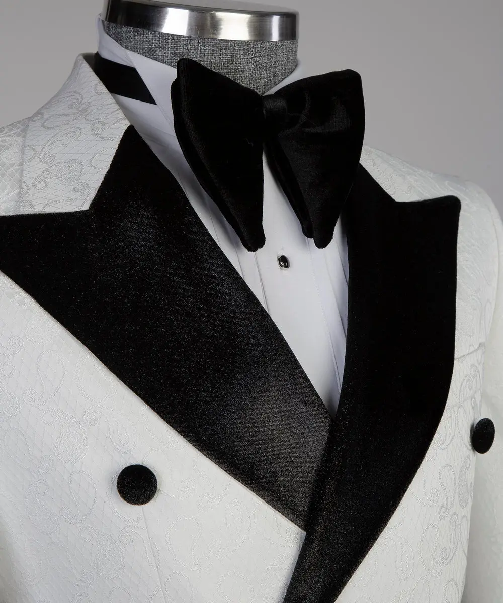 Double Breasted White Tuxedo with Black Collar — photograph 2