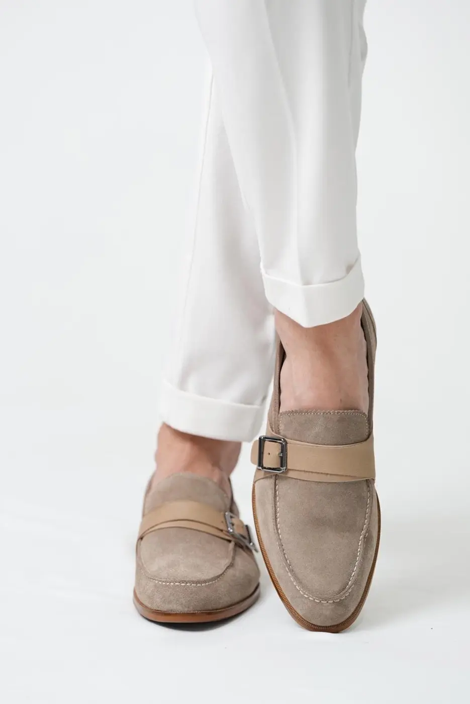 Men’s Taupe Beige Suede Loafers-Chester — photograph 1