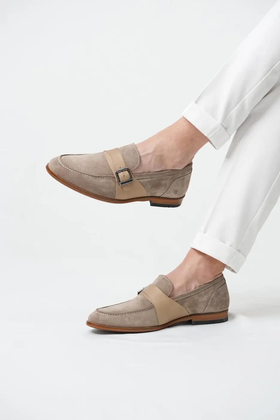 Men’s Taupe Beige Suede Loafers-Chester — photograph 2