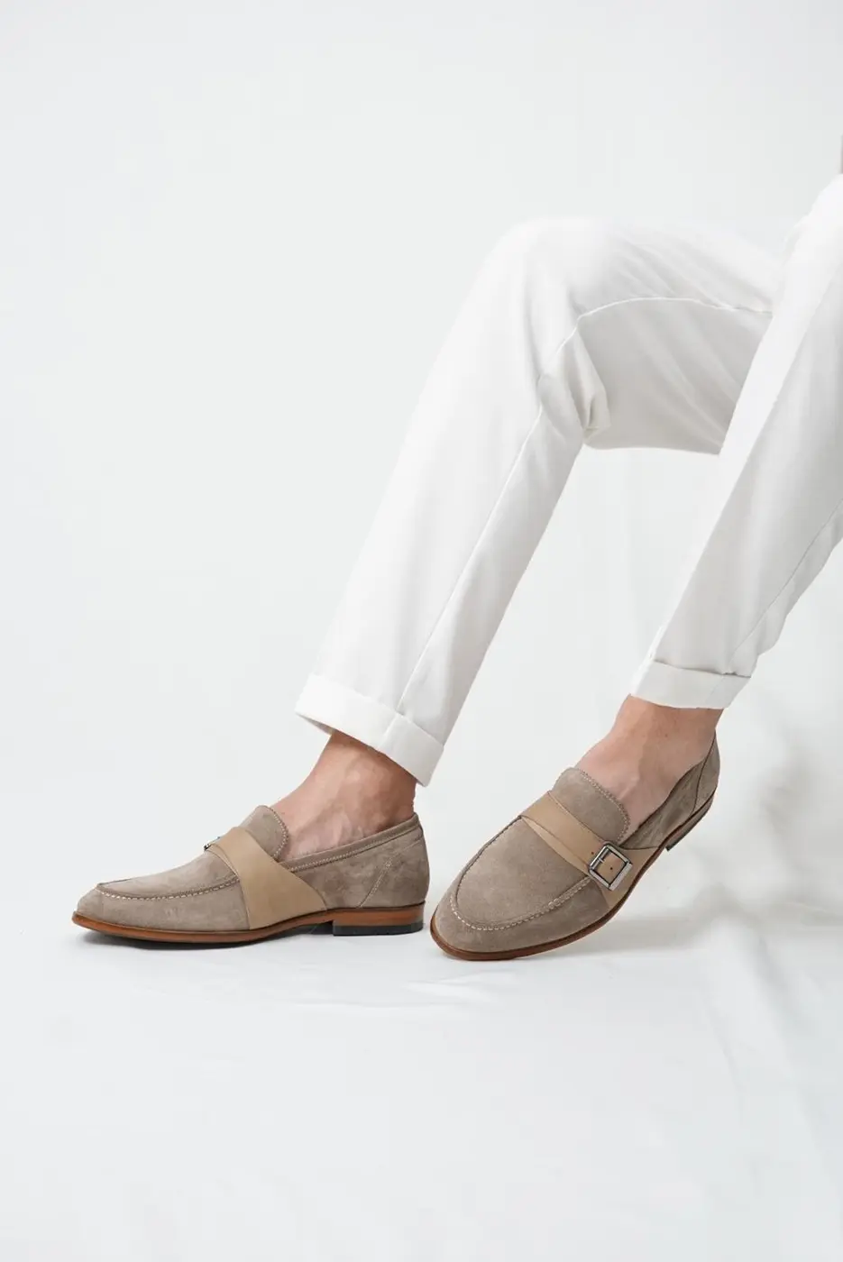 Men’s Taupe Beige Suede Loafers-Chester — photograph 3