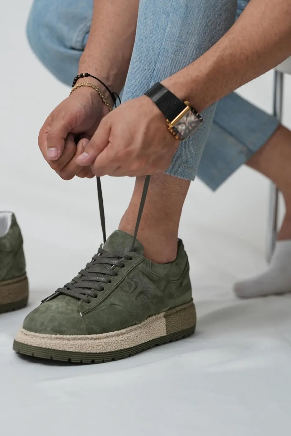 Green Suede Sneakers for Men — photograph 1