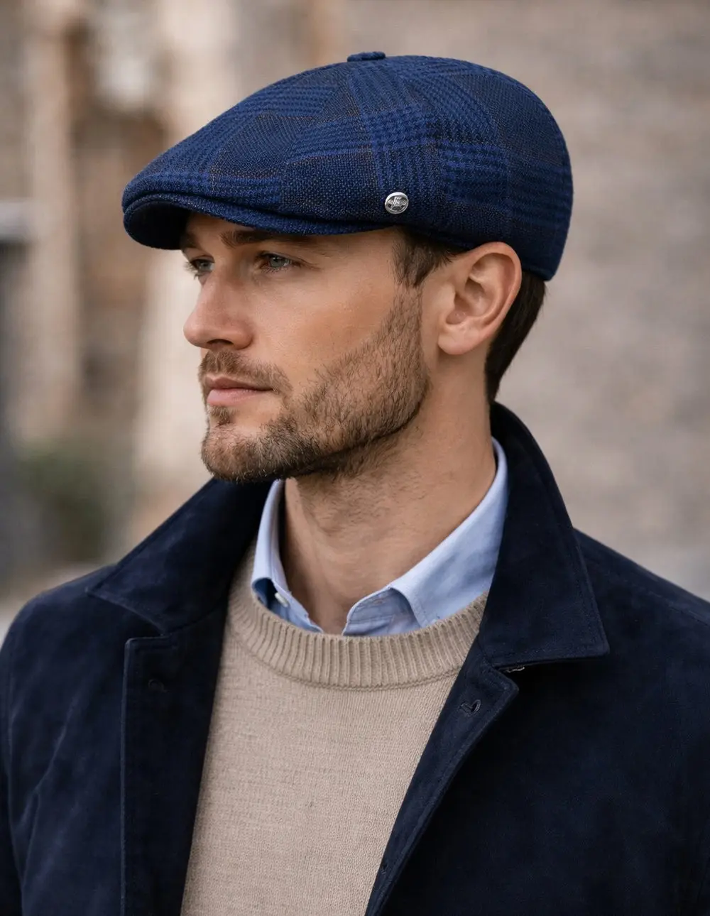 Men’s Blue Flat Cap – Peaky Blinders Style — photograph 2