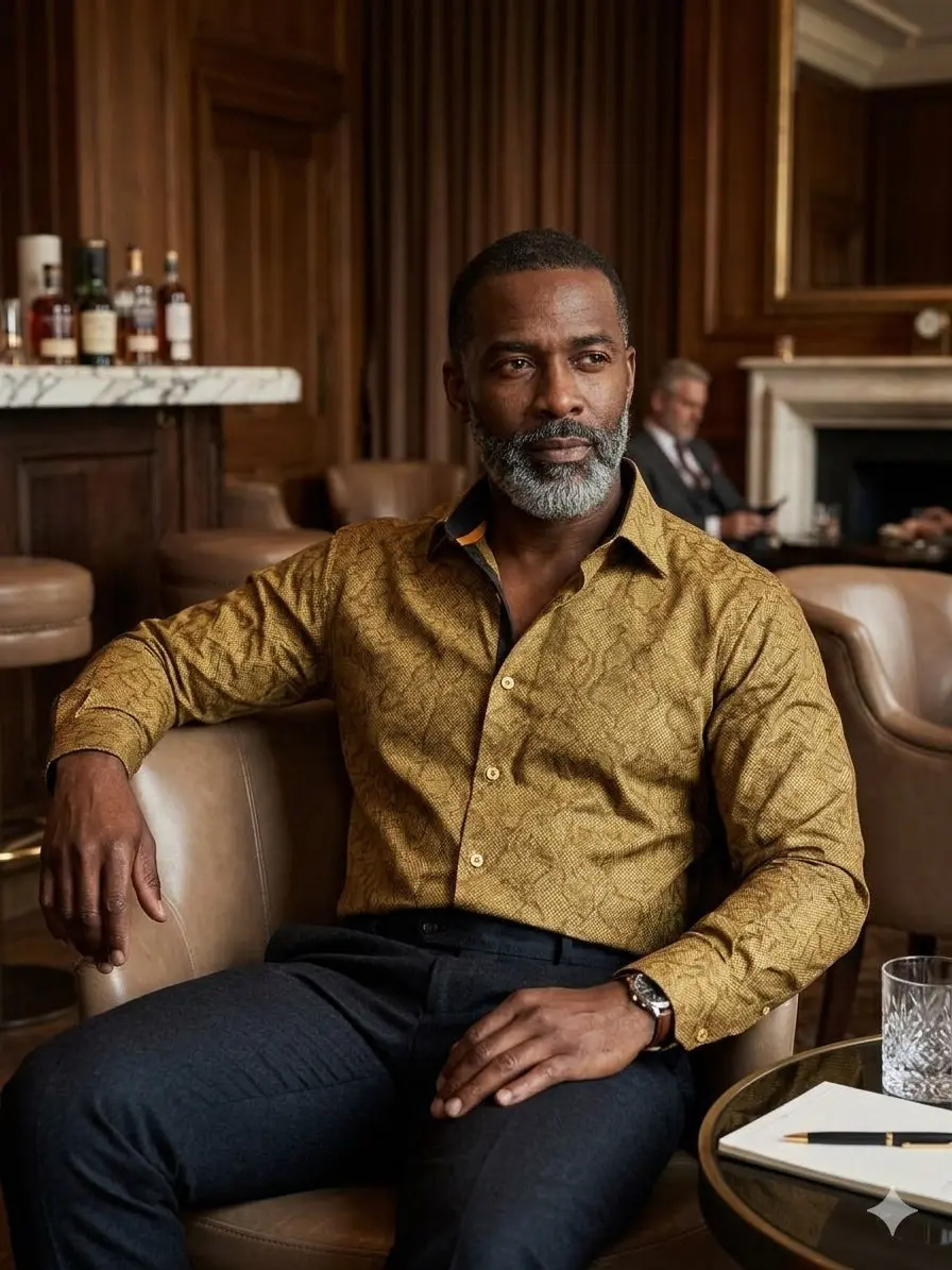 Men’s Patterned Dress Shirt Gold — photograph 1