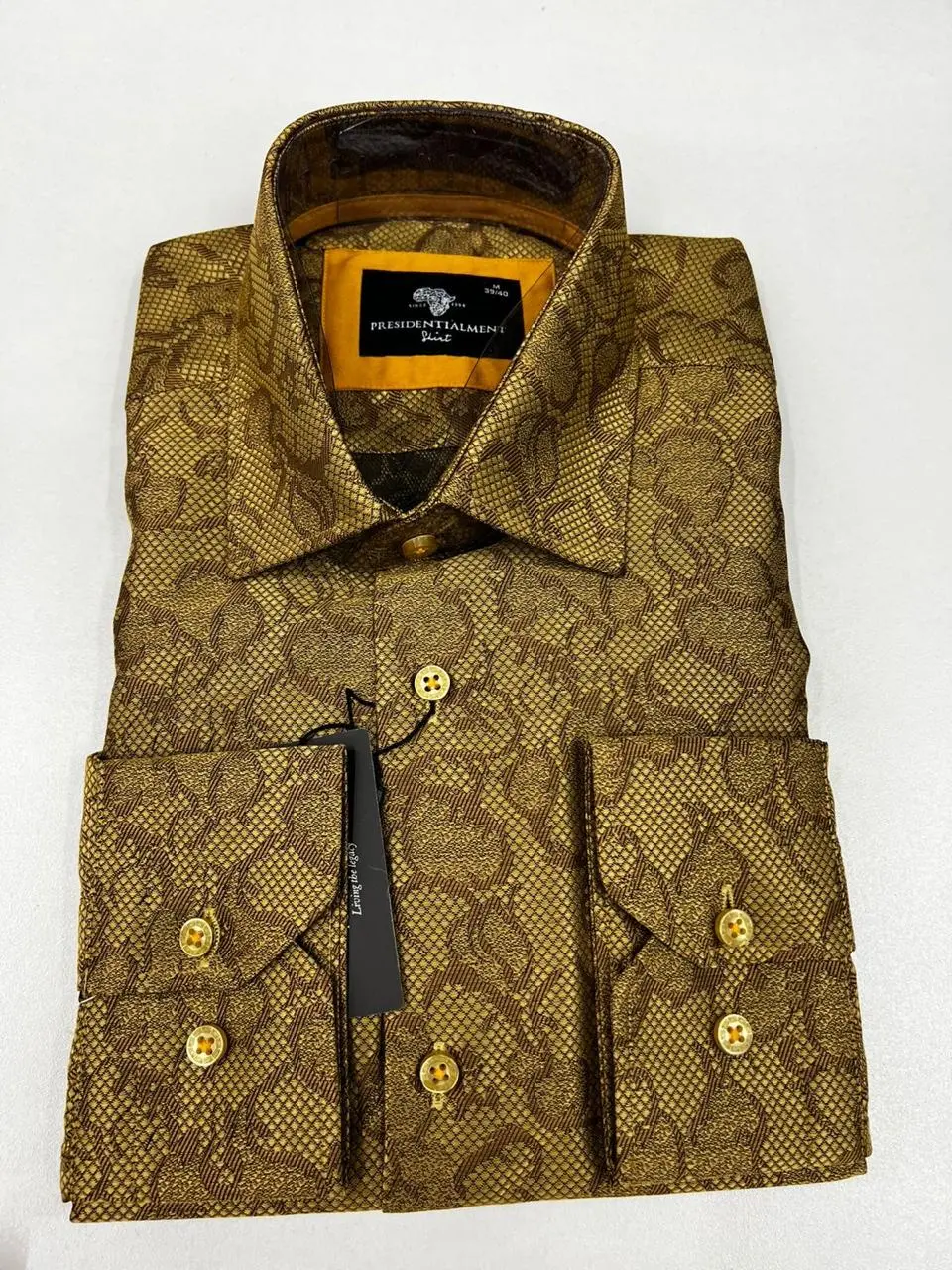 Men’s Patterned Dress Shirt Gold — photograph 2