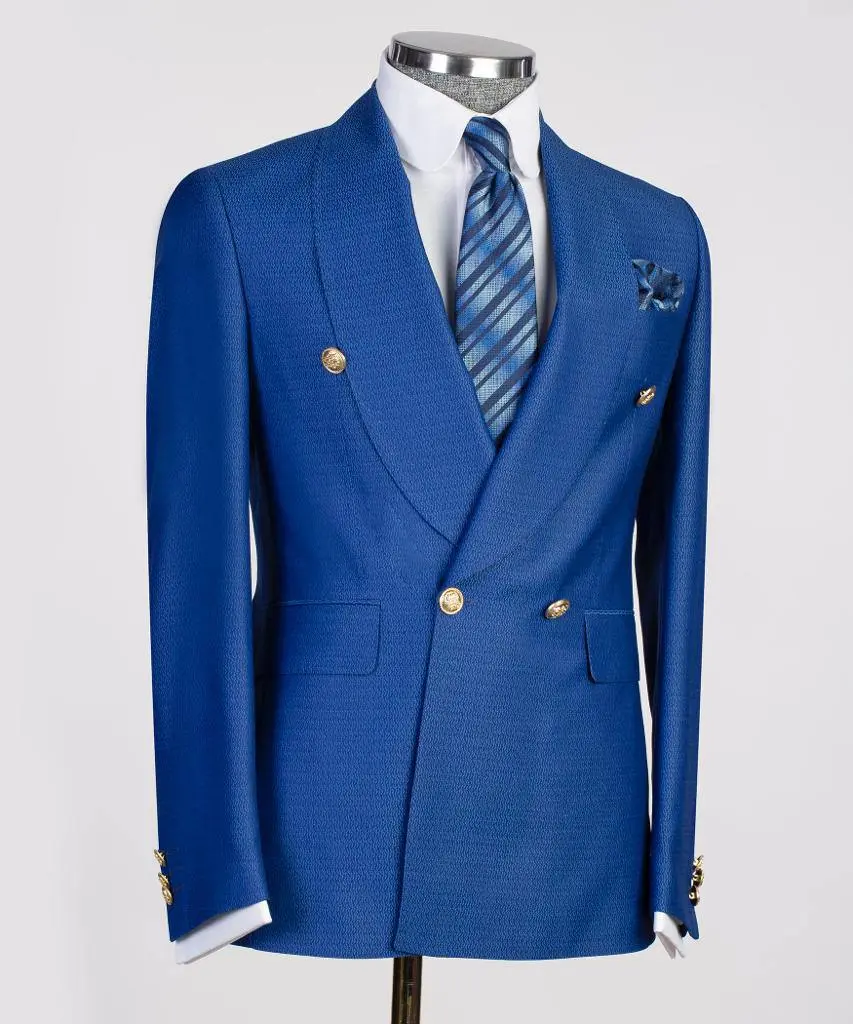 Men's 2 Piece Double Breasted Blue Suit — photograph 3