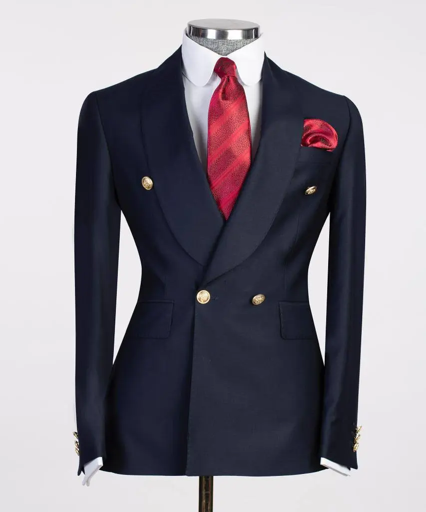 Men's 2 Piece Double Breasted Navy Suit — photograph 1