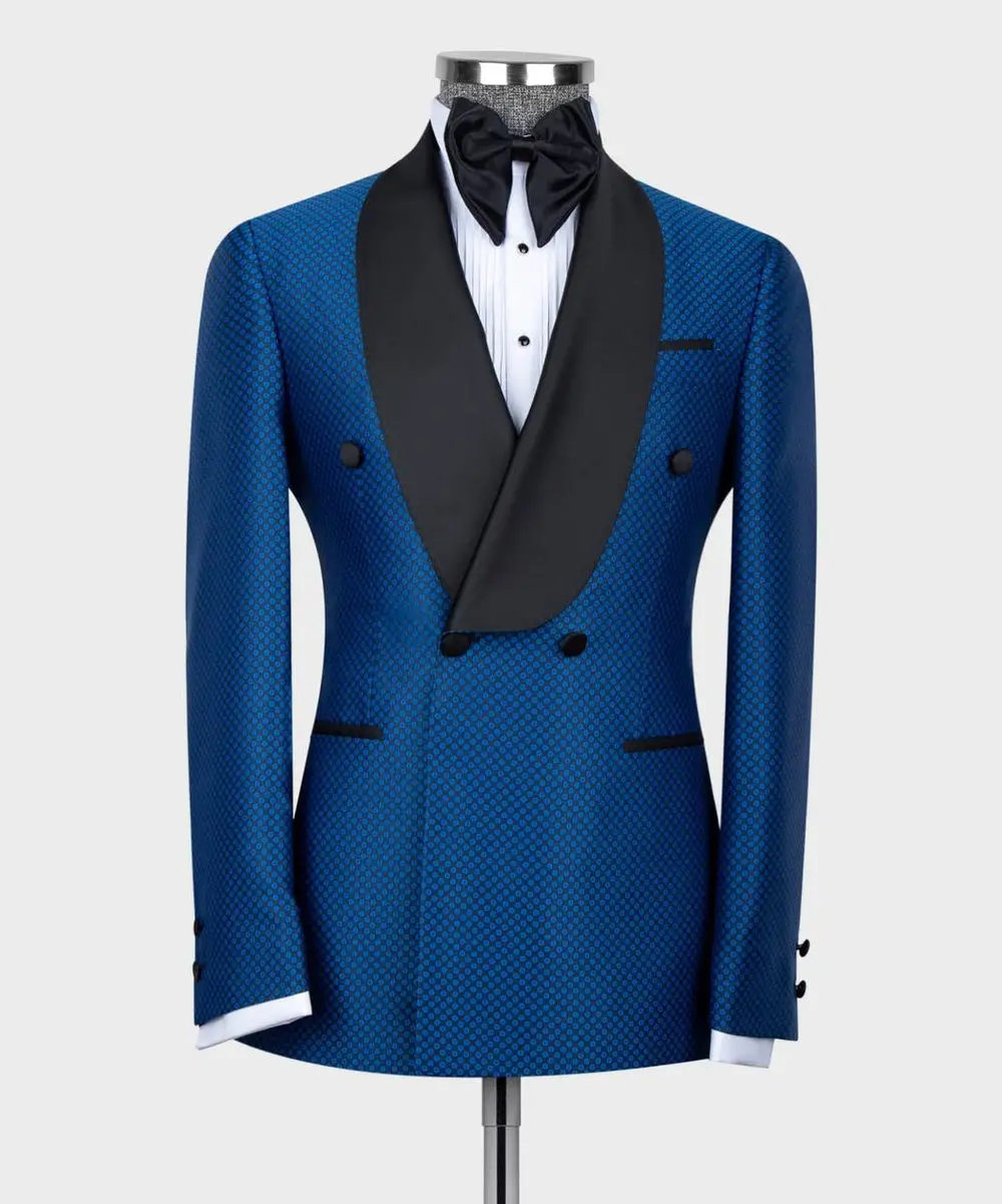 Men's 2 Piece Double Breasted Blue Tuxedo — photograph 1