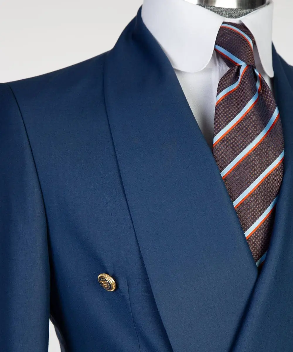 Men's 2 Piece Double Breasted  Blue Tuxedo Suit, Shawl Lapel — photograph 2