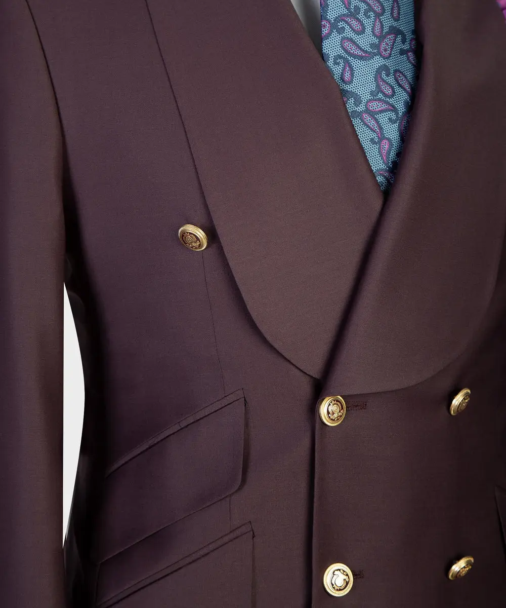 Men's 2 Piece Double Breasted Purple Brown Tuxedo Suit Shawl Lapel — photograph 3