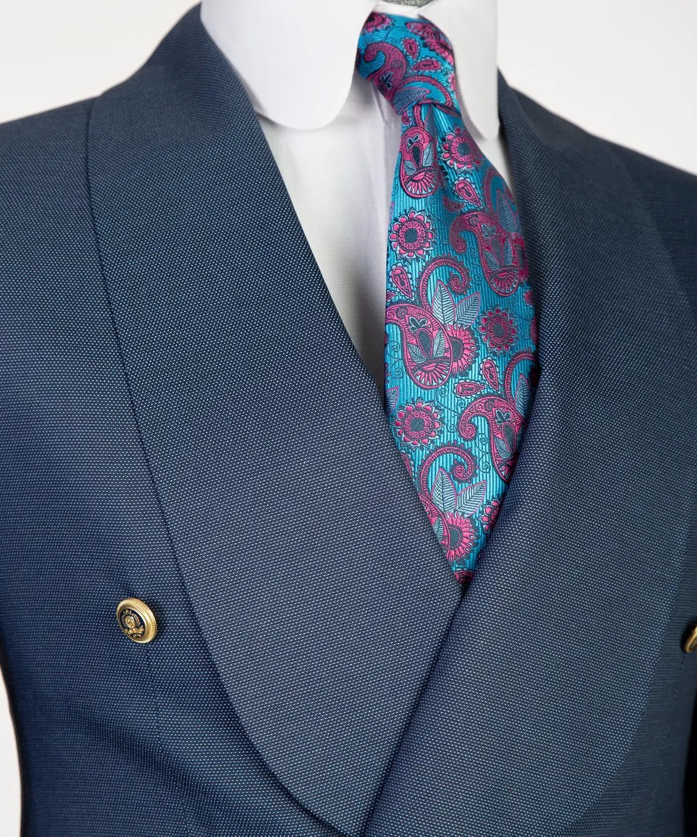 Men's 2 Piece Double Breasted Grey Blue Tuxedo Suit Shawl Lapel — photograph 3