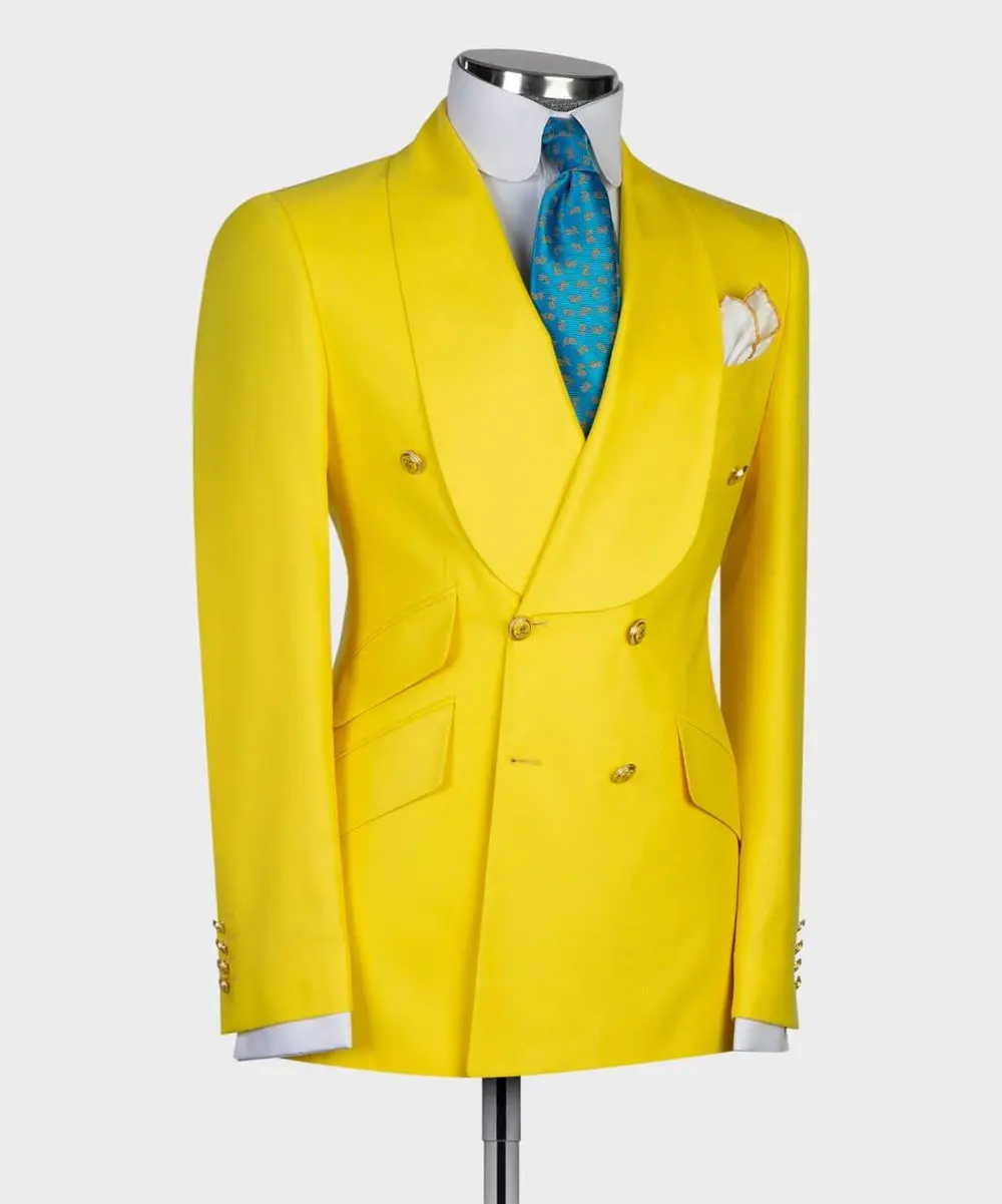 Men's 2 Piece Double Breasted Yellow Tuxedo Suit, Shawl Lapel — photograph 3