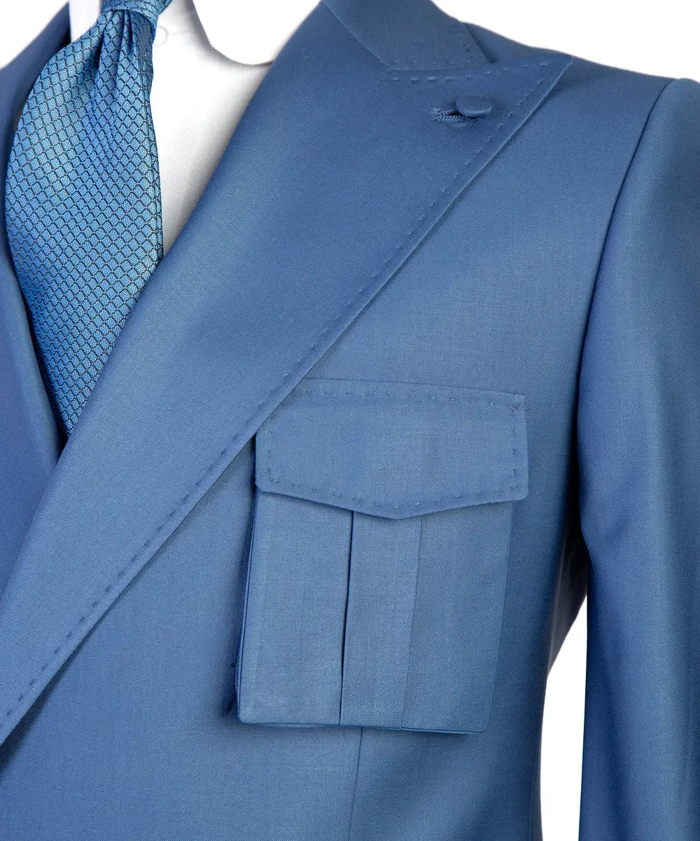 Men's 2 Piece Blue Suit Pocket Detail — photograph 2
