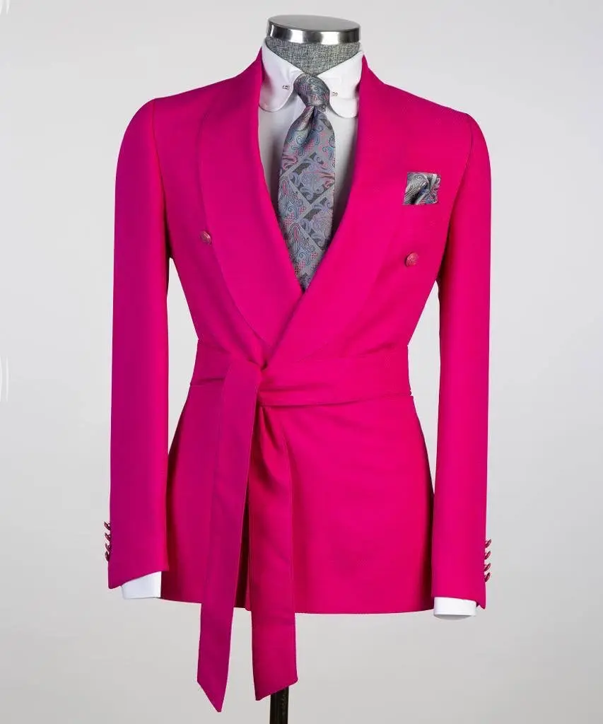 Men's 2 Piece Suit, Bright Pink, Belted Design, Costume — photograph 1