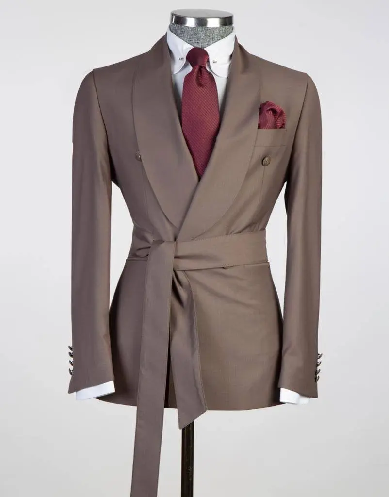 Men's 2 Piece Suit, Brown, Belted Design, Costume — photograph 1