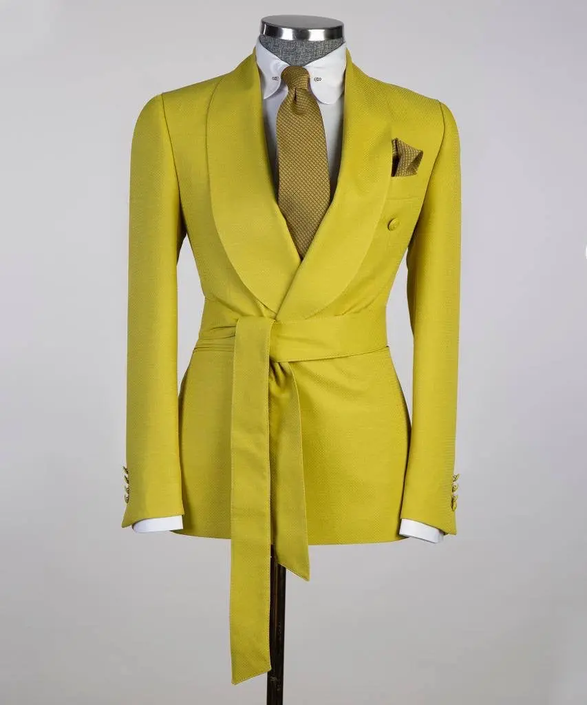 Men's 2 Piece Suit, Green, Belted Design, Costume — photograph 1