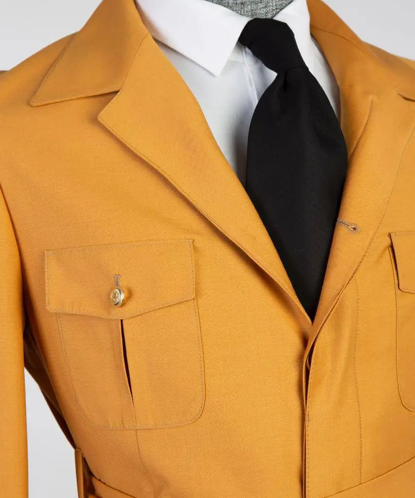 Men's 2 Piece Suit, Yellow, Belted Design, Costume, Blazer with Pockets — photograph 5