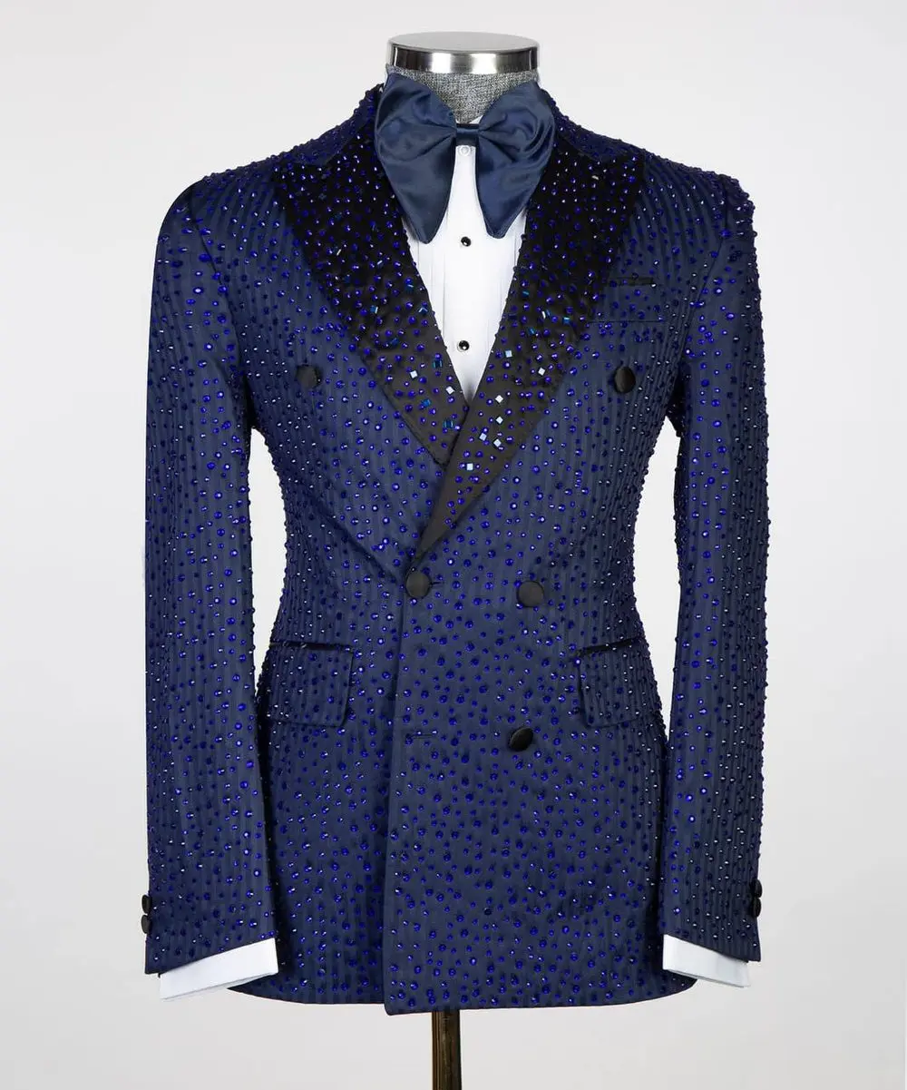 Men's 2 Piece Blue Tuxedo Double Breasted Stoned — photograph 1